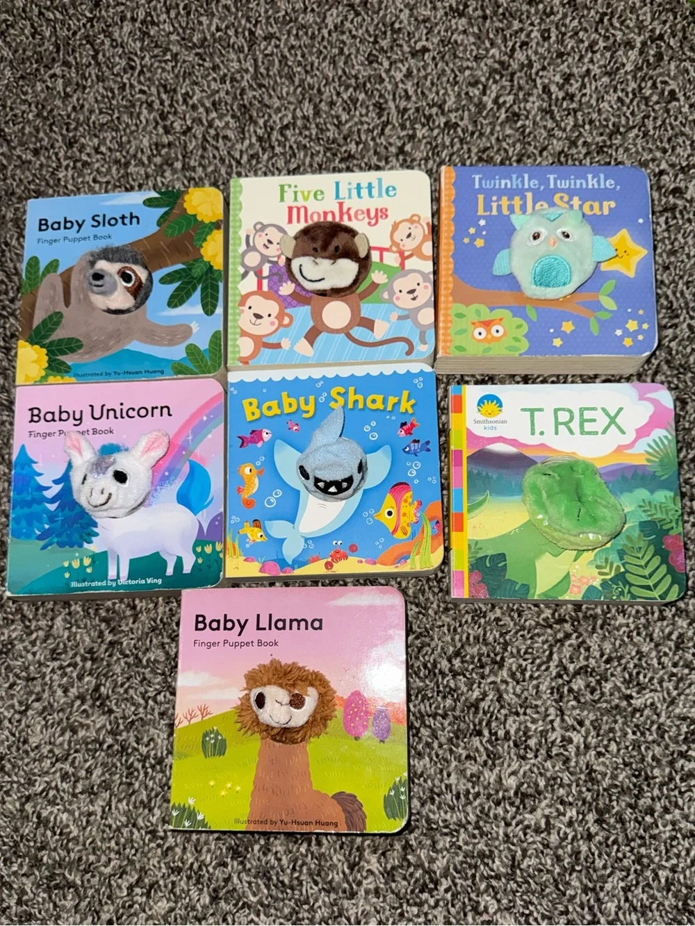 Set of 7 Plush Finger Puppet Baby Board Books